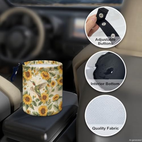 Image of Hummingbird Sunflower Car Trash Can Portable Dustbin Bin Waste Basket Car Accessories Interior for Front Seat, Back Seat, Floor, Headrest