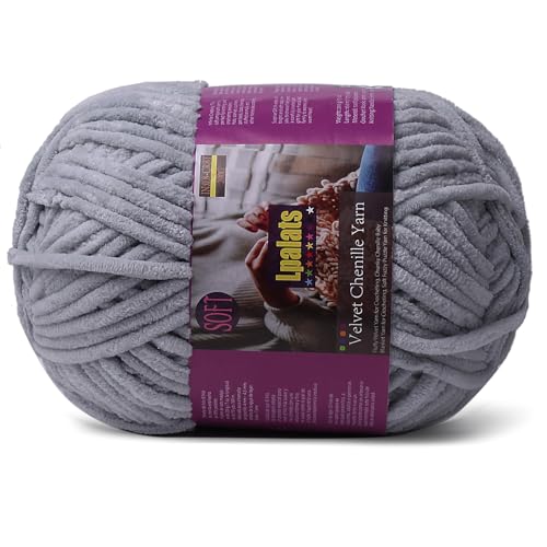 Image of Chunky Chenille Yarn for Crocheting, Grey Fluffy Blanket Yarn for Crochet | 1 Pack of 175 Yds, 7.05 Oz Fuzzy Thick Velvet Yarn for Crocheting Plush Soft Crochet Yarn for Knitting Blankets, Amigurumi