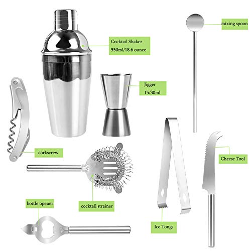 Cocktail Shaker Set, PowCube 9 Pieces Bar Tool Set,Professional Cocktail Kit for Drink Making Mojito Whiskey Vodka