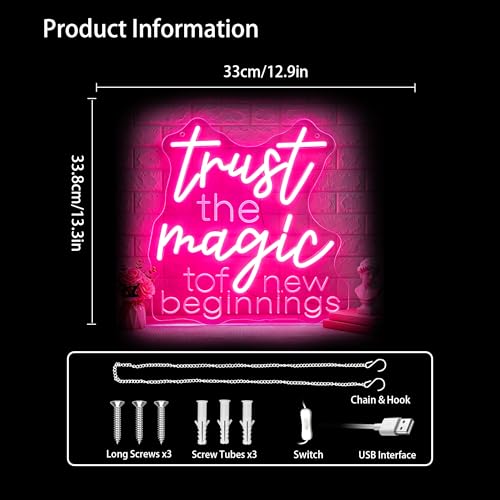 Image of Trust the Magic of New Beginnings Neon Sign Led Neon Lights Neon Signs for Wall Decor Light Up Sign for Birthday Party Club Gift