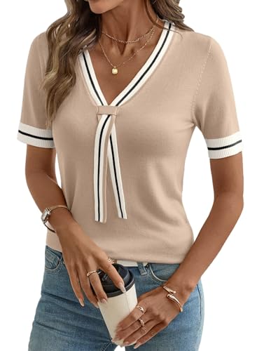 Dokotoo Women’s Lightweight Knit Top Chic Short Sleeve Sweater for
