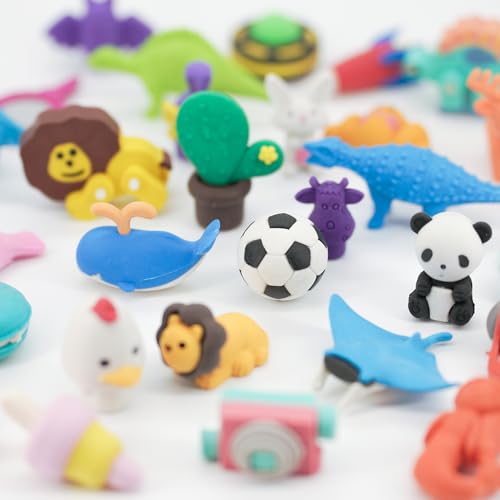 CLOCK KING 30pcs 3D Cute Kids Erasers, Random Desktop Pet Toys Gifts, Classroom Rewards Kids Party Gifts, Various Styles Such as Animals, Food, Plants, Space, Princess, Sports, Halloween, Christmas