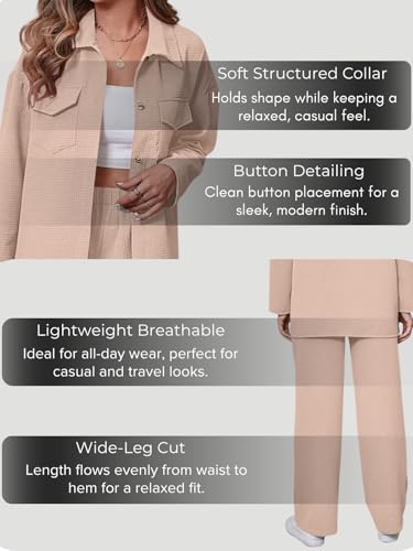 Image of GRECIILOOKS Co-Ord Set for Women | Travel Co-Ord Set | Festive Co Ord Set for Women | Trendy Summer Casual Set | Women's Pajama Set Long Sleeve Button-Down Shirt and Pants | Western Co-Ord Set