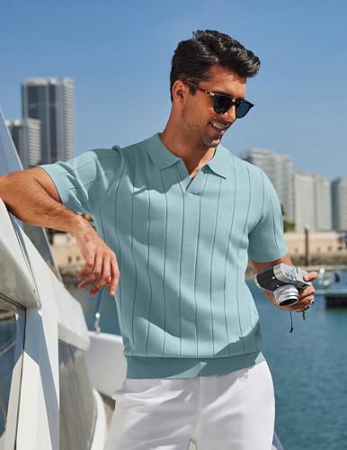 Image of COOFANDY Mens Polo Shirts Short Sleeve V Neck Knit Shirts for Men Casual Old Money Clothes Mens Golf Shirt