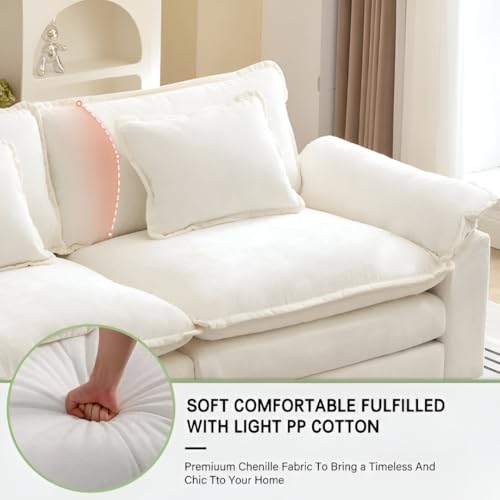 Image of Modern U Shaped Sectional Sofa, Plush Chenille Upholstery, Extra Deep Seats with Throw Pillows for Living Room Office Hotels (Cream)