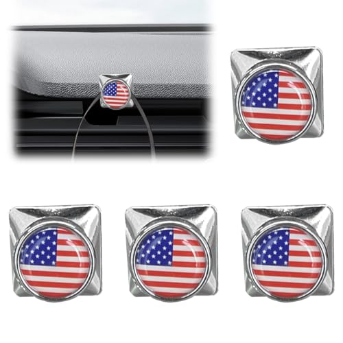 4PCS American Flag Car Mini Hooks, Adhesive Car Seat Headrest Hook Stick on Dashboard Wall, Vehicle Interior Hanging Hook Sticker, Car Storage Hanger for Key, Handbag, Cable, Mask (Sliver/Colorful)