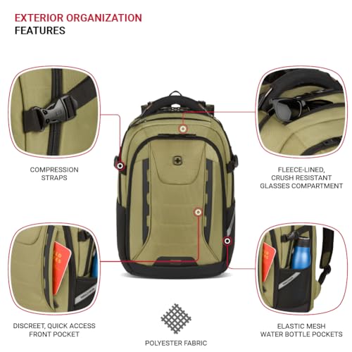 Image of SwissGear Travel Tech Pro Laptop Backpack - Fits Laptops up to 16 inch - ScanSmart TSA-Friendly Backpack with Multiple Organizer Pockets - Olive
