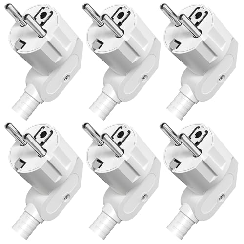 Lot de 6 fiches Schuko coudées - Protection anti-torsion - PABANCE 250 V (16 A) - Étanche