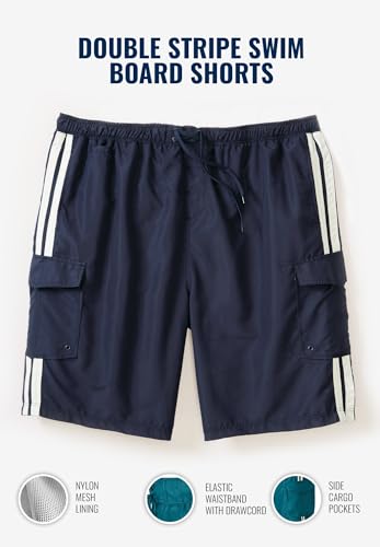 KingSize Men's Big & Tall 10" Double Stripe Swim Board Shorts2