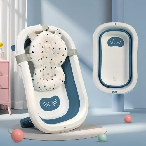Image of StarAndDaisy Bath Tub for Baby 0-5 Years /Foldable Bath tub for Kids with Cushion, Space Saving Design, Newborn Baby Folding Bathing Tub Girls & Boys, Easy to Store- Dark Blue