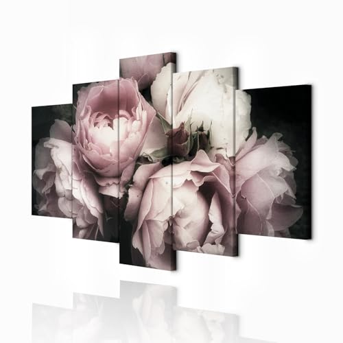 decomonkey Bilder Blumen 200x100 cm 5 Teilig Leinwandbilder Bild auf Leinwand Wandbild Kunstdruck Wanddeko Wand Wohnzimmer Wanddekoration Deko Rose Natur