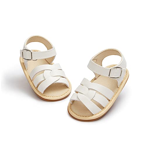 Image of Meckior Baby Toddler Infant Girls PU Leather Soft Open Toe Summer Sandals Flower Princess Flat Shoes