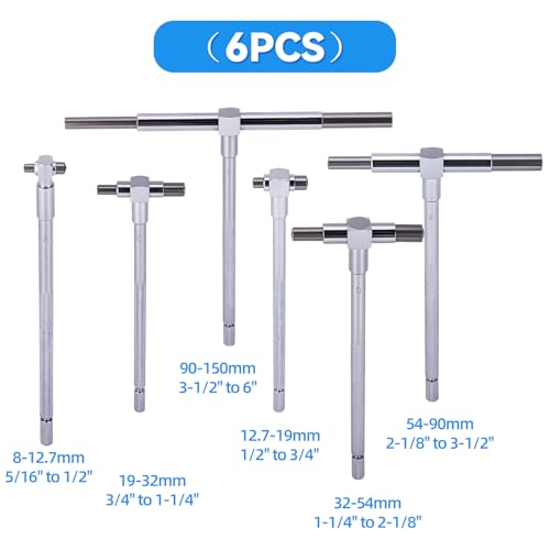 6Pcs T Bore Hole Gauges Set Bulk, 5/16" - 6" Range - Smooth Action Telescoping Gauge with Lock, High Precision Telescopic Bore Gauge T-Gage Set, Complete Measurement Kit Includes Pouch - Image 5