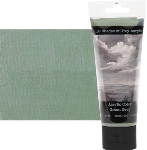 12 Shades of Grey Acrylic Paint Colors - Green Grey 75ml (2.5 oz.), Highly Pigmented Grey Acrylic Colors for Painting & Crafts