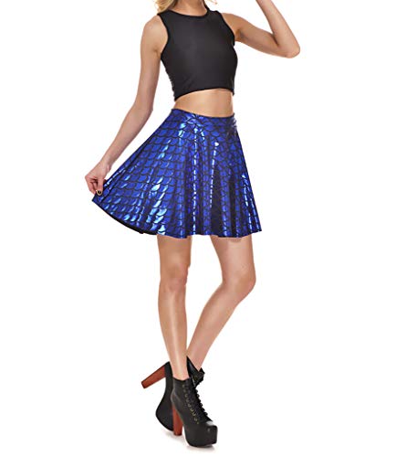 Women Mermaid Fish Scale Pleated Flared Mini Skirts2