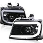 Spec-D Tuning LED Strip Jet Black Projector Headlights Compatible with 2007-2014 Chevy Avalanche, Tahoe, Suburban 1500 2500 Left + Right Pair Headlamps Assembly