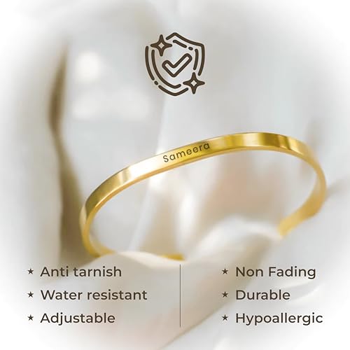 Image of LOUIS MILLER Personalised Golden Kada | With 1 Year Colour Warranty | Kada For Unisex | Adjustable in Size | Glossy Golden Finish |