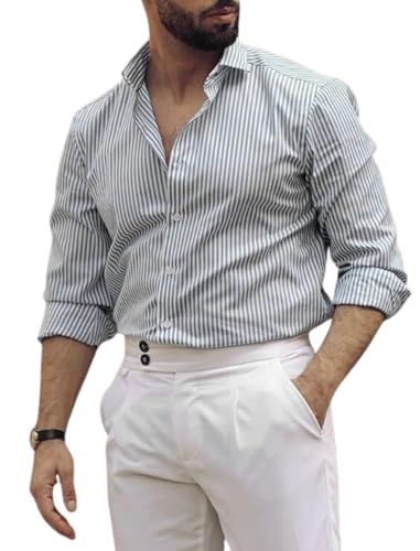 Image of IndoPrimo Men's Striped Shirt | Premium Slim Fit Full Sleeve Formal Casual Shirt | Button-Down Cotton Shirt for Office
