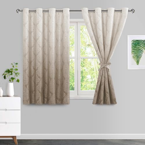 JIUZHEN Taupe Ombre Blackout Curtains for Bedroom– Damask Patterned Thermal