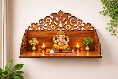 Image of Wooden Mandir for Home | Pooja Mandir for Home & Office | Wooden Puja Ghar Stand for Prayer Room | Small Devghar Temple for Living Room Decor & Daily Worship