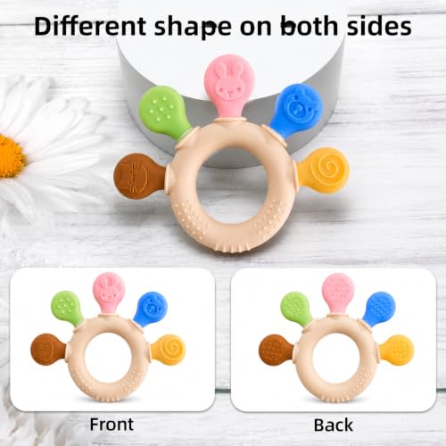 Image of Baby Teether Silicone Teething Toy - BPA Free Food Grade Ring for Infants & Newborns - Textured Sensory Chew Toy for Gum Relief - 3-12 Months Molar Teether with Bear & Bunny Animal Designs