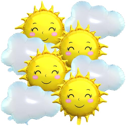 8Pcs Large Sun Cloud Balloons Sun Themed Party Decorations White Cloud Foil Balloons for Baby Shower Wedding Birthday Party Decorations Supplies