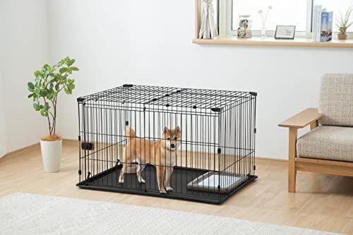 Iris Ohyama Welpenauslauf mit abschließbarer Tür und Dach, Katzengehege, H66cm, Braun, Hundebox, Für Outdoor, Indoor, Welpenlaufstall, Hundezaun, Welpenzaun, Laufstall Hund, STS-1200TY