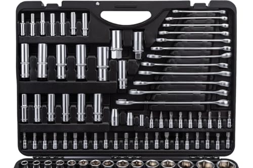 Image of Rockforce 216+6 Pcs CR-V Socket Set | 1 /4 inch, 3 /8 inch, 1 /2 inch Drive Ratchet Wrench Tool Kit | Heavy-Duty Mechanic Set for Car, Bike & Home Repair | With Carrying Case
