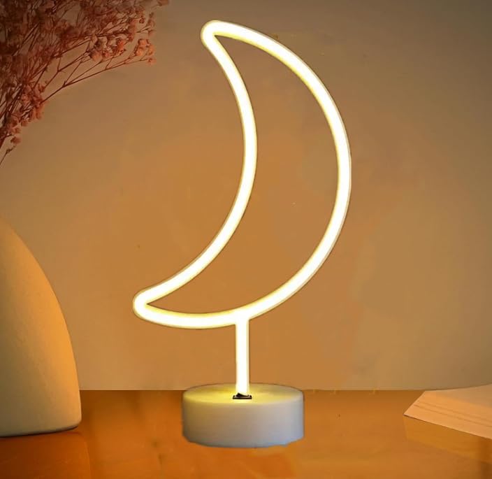 HFHungkeong LED Neon Night Sign Neon Light Art Lamp Table Living Room Bar Restaurant Office Valentine's Day Festvial Holiday Birthday Party Wedding Decoration USB Powered （Moon）