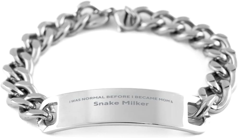 Snake Milker mom Stainless Steel Bracelet for Mom Gifts from Daughters Sons - I was Normal Before I Became, Birthday Gifts for Mom - Mother Gifts, Cuban Chain