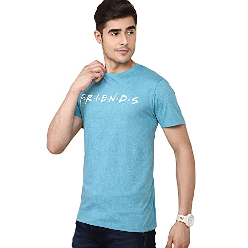 Image of Free Authority Friends Printed Regular Fit Blue Cotton Men's T-Shirt