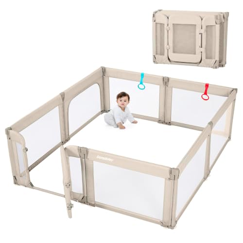 Image of Doradotey Baby Playpen with Walk-in Door, Foldable Adjustable 8-Panel Play Yard for Babies & Toddlers, Large Safety Playpen with 360 Breathable Mesh, Anti-Slip Suction Cups, Indoor