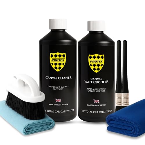 PROTEX Convertible Soft Top Care Kit with Canvas Cleaner & Waterproofer - 500ml Giant Microfibre Towel Brushes and Microfibre Clothes - COMPLETE KIT