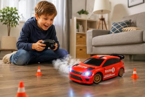 Image of Rc Drift Remote Control Car 1:24 Scale, High-Speed, 4Wd, Lights, Rechargeable Racing Car, Drifting Tires, 2.4Ghz, for Kids (1:24 RC Drift - Red)