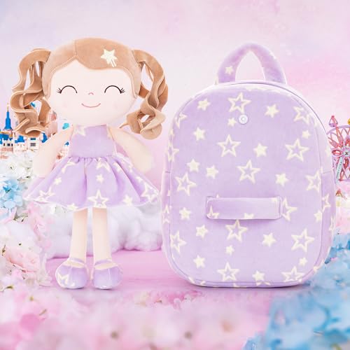Image of Gloveleya 3.5L Curly Hair Plush Figures Dress Backpack - Purple Star, 9 inches, 3.5 liters