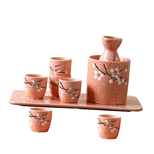 HOUDERCO 日式彩陶磁器焼酎 壺杯温酒器 ピンク 食器洗浄機対応 素材 酒温め器付き 家用バー向け に