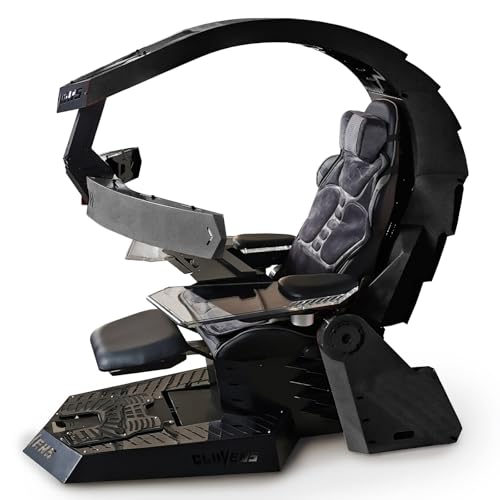 黒,マッサージコックピットとマルチモニター吊り下げシステム搭載の統合型ゼログラビティ人間工学レーシン...