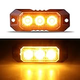 Raryloy 3 Amber LED Strobe Lights for Trucks Vehicle Emergency Flashing Car Lights LED Mini Grille Lamp Hazard Mount Emergency Strobe Lights Kit 12V -24V for off Road Car with Sync Function