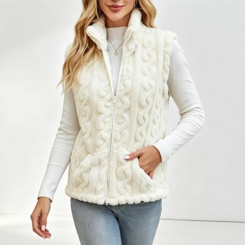 Womens Vest Fleece Textured Zip Up Plush Sleeveless Jacket Warm Casual Coat - image 6