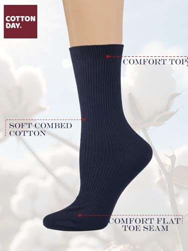 Image of COTTON DAY Women's Combed Cotton Fine Ribbed Trouser Dress Socks Black White Navy Blue 3 Pack