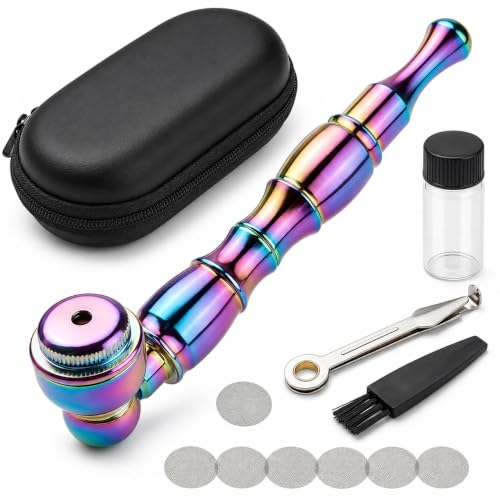 4.3' Detachment Tobacco Pipe with Cap Lid, Cleaner Tamper Tool, Screen and Box Hand Pipe, Complete Portable Smoking Pipe Set(Rainbow)