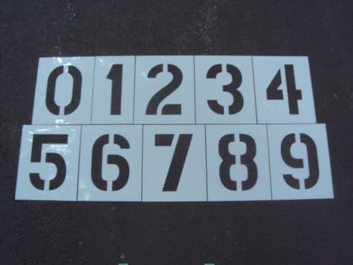 12" Number Stencils Parking Lot Kit - 12 Inch - 60 Mil - (1/16 inch Thick) Wider Font Number Stencils.