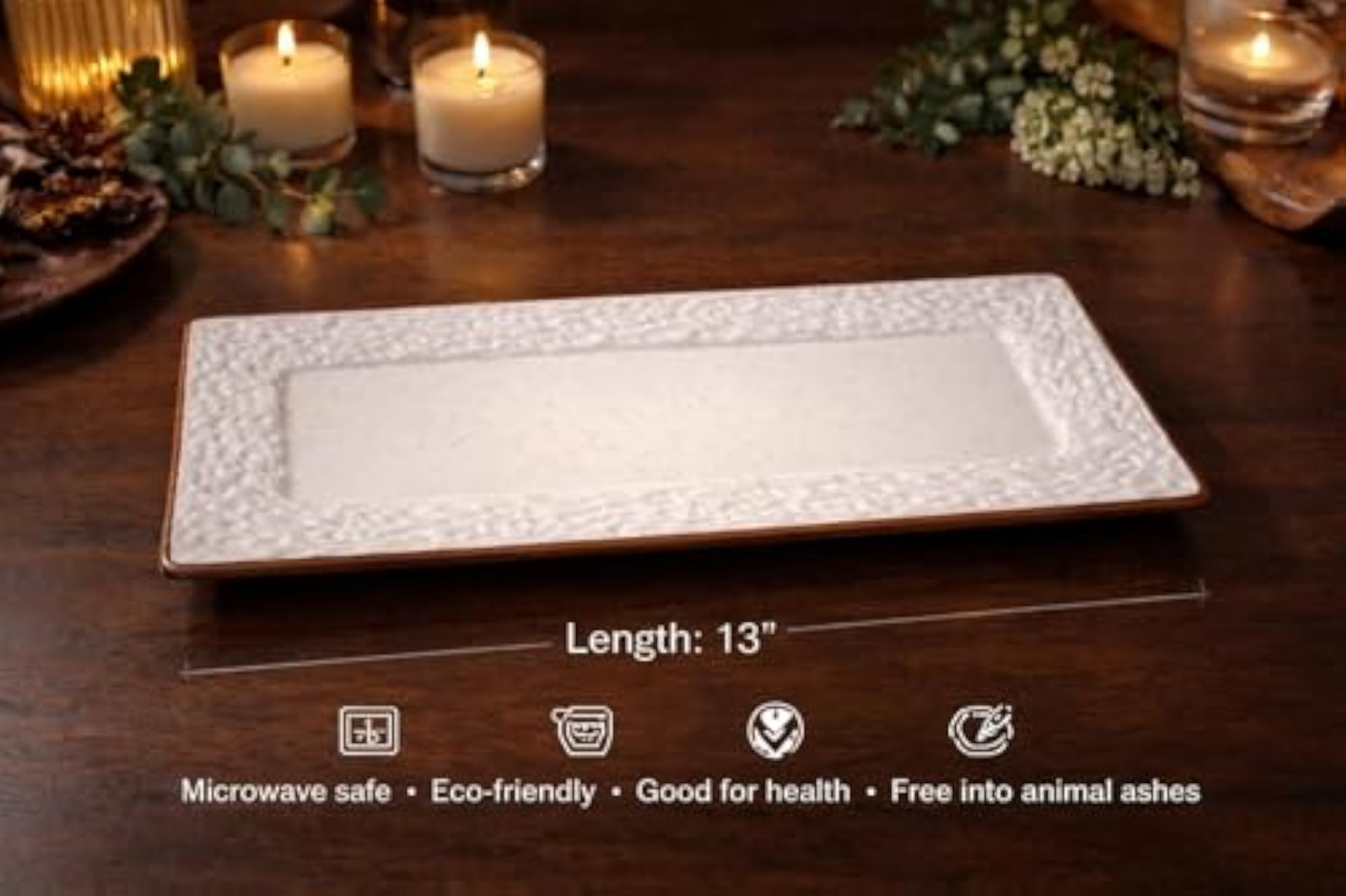 Premium Ceramic Serving Platter, Rectangular, Microwave Safe