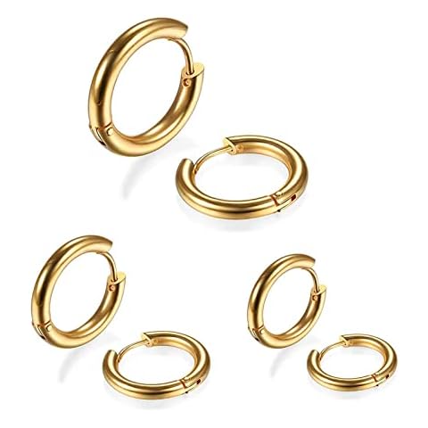 Cartilage Gold Hoop Earrings Set, 3 Pairs Gold Huggie Earrings for Women Men Girls, Small Hoop Earrings for Christmas Day, New Year (Gold Glossy, 3 Pairs) Cover