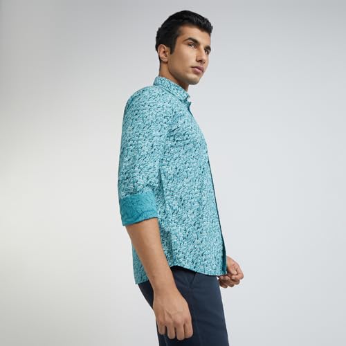 Image of Parx Men's Pure Cotton Print Pattern Slim Fit Semi Cutaway Collar Full Sleeve Casual Shirt