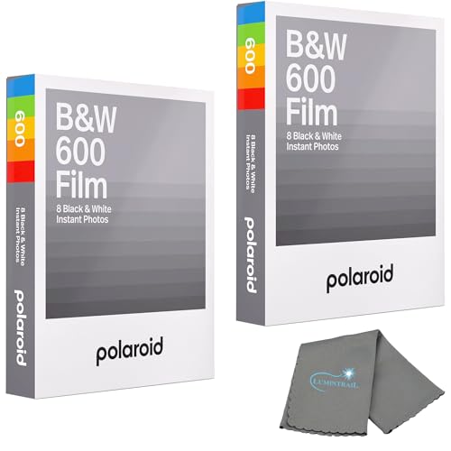 Polaroid 2 Pack Black & White Instant Film Works with Polaroid 600 and i-Type Cameras 16 B&W Films Bundle with a Cleaning Cloth