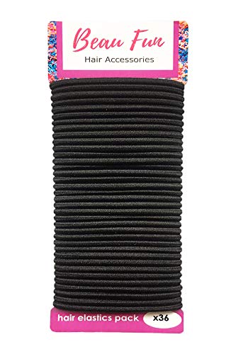 BeauFun 36pcs Hair Ties Black, 4mm Hair Elastics, Ponytail Holders, Metal-free Hair Bands (H001E), 36 Count (Pack of 1)