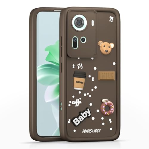 Image of Bintage CASE Cute Fun Taddy Cartoon 3D Ball Bear Milk Cake Coffee Silicon Case Full Body & Camera Protection Back Cover Compatible for Oppo Reno 11 5G - Brown