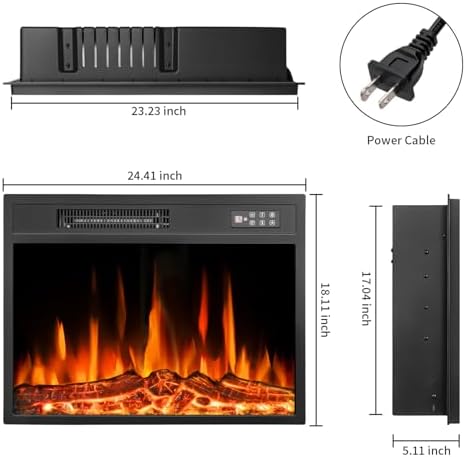 23 Inch Electric Fireplace Insert,750w/1500w Recessed Electric Fireplace Heater w/Timer,Adjustable Flame,Remote Control,Fireplace Insert for Bedroom,Living Room - Thumbnail 3