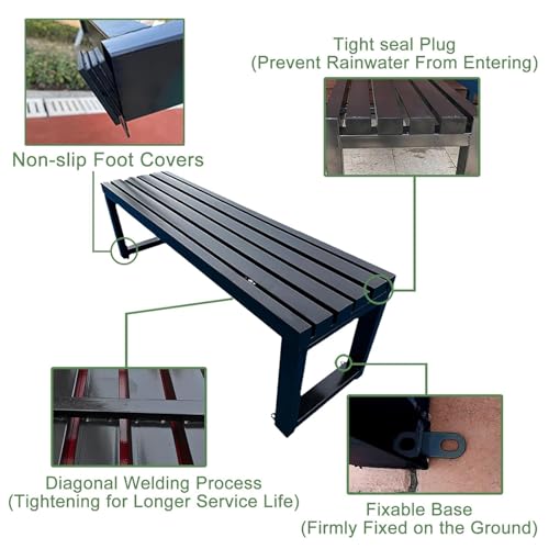 Banc de jardin bleu 120 cm en acier galvanisé sans dossier pour extérieur